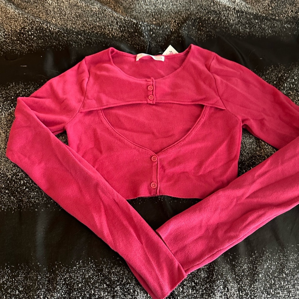 Pink Long Sleeve Sweater Crop Top